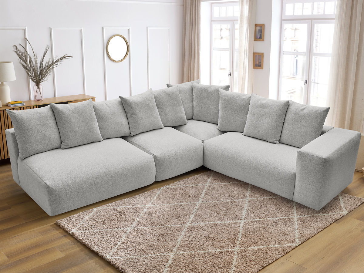 Bobochic Voltaire Ecksofa 322 × 268 cm Melange-Stoff Hellgrau Ecke rechts