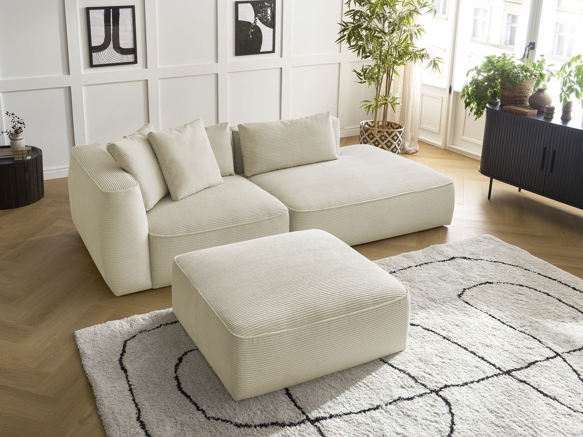 Bobochic Leopold Sofa 4-Sitzer mit Pouf Cordsamt Beige Armlehne links