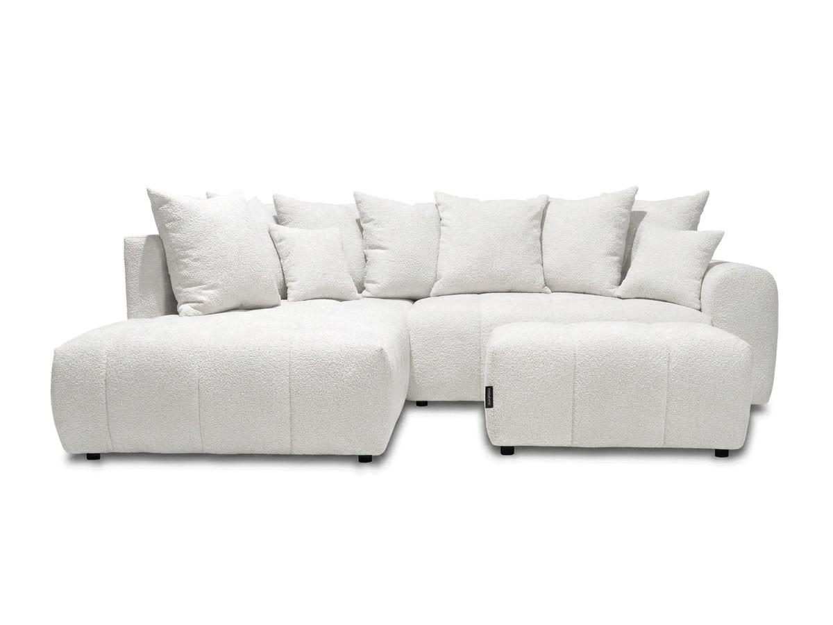 Bobochic Roxelane Ecksofa mit Schlaffunktion und Bettkasten und Pouf Bouclé-Stoff Weiß Ecke links