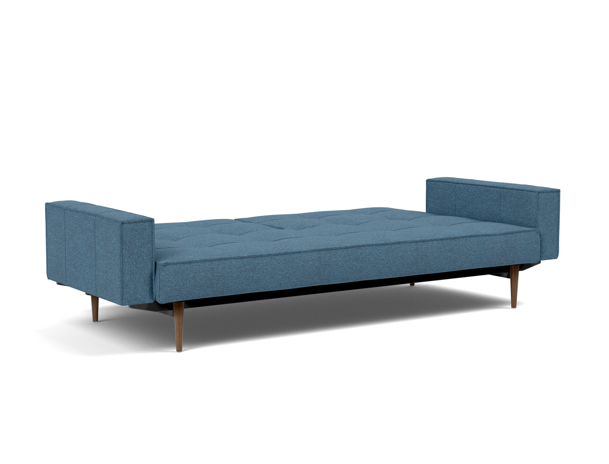 Schlafsofa Splitback mit Armlehnen Strukturierter Stoff Weda 302-Weda-Blue Beine Styletto Eiche dunkel