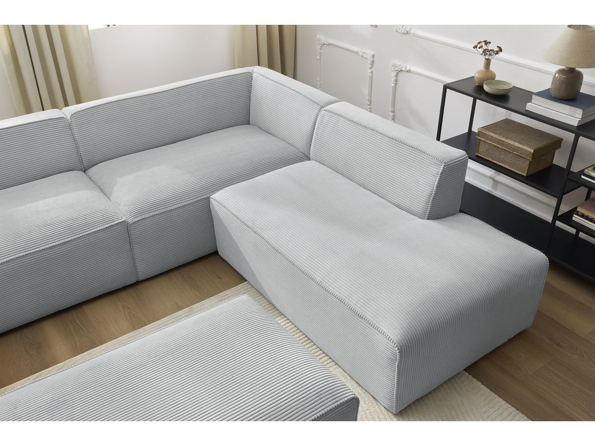 Bobochic Megeve Wohnlandschaft mit Pouf Cordsamt Hellgrau Ecke links