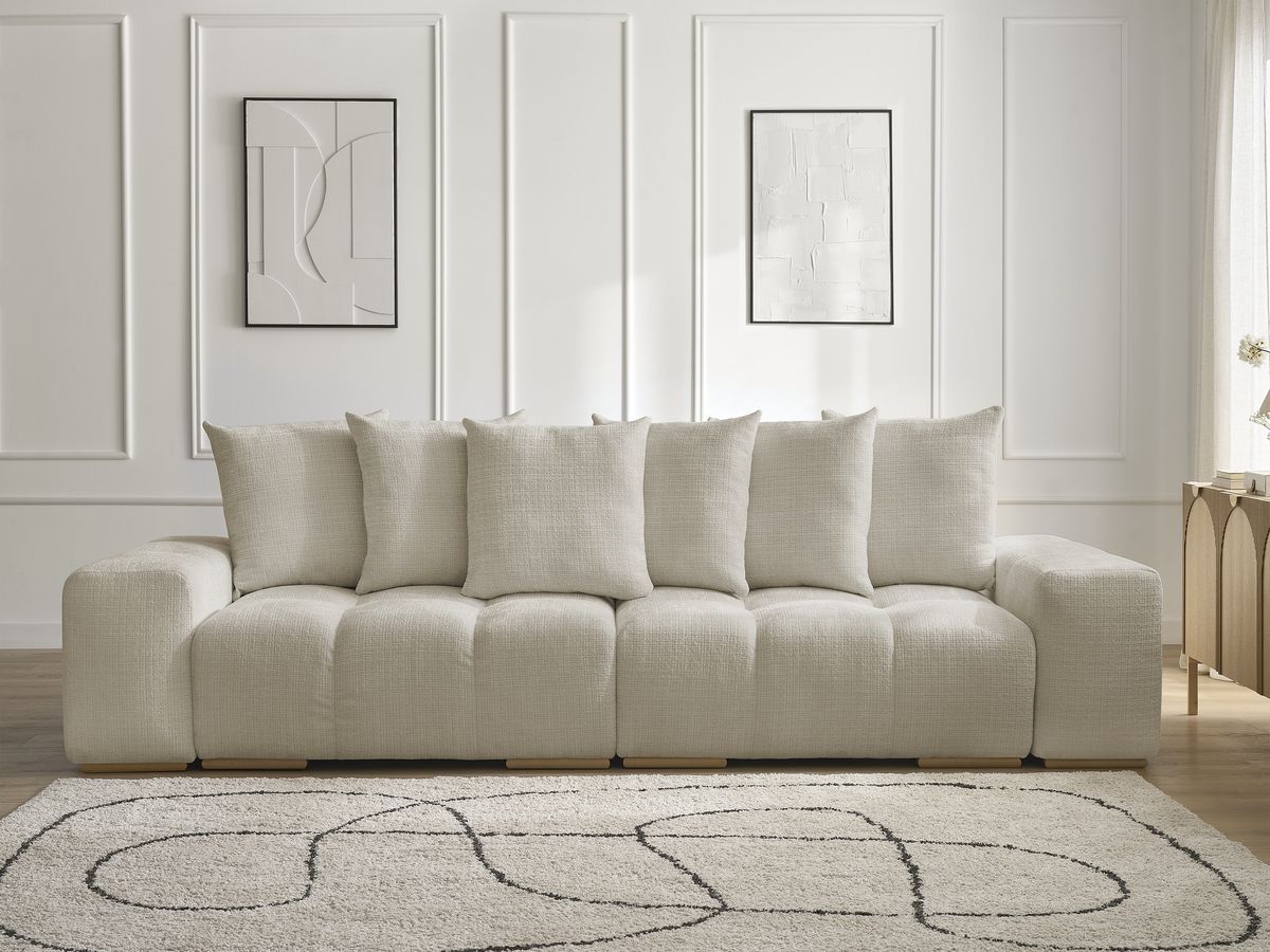 Bobochic Anakin Schlafsofa 3-Sitzer mit Bettkasten, 6 Kissen Strukturstoff Beige