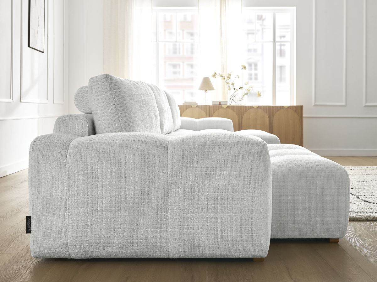 Bobochic Anakin Wohnlandschaft, Liegefläche 137 × 382 cm, 3 Kissen Strukturstoff Hellgrau