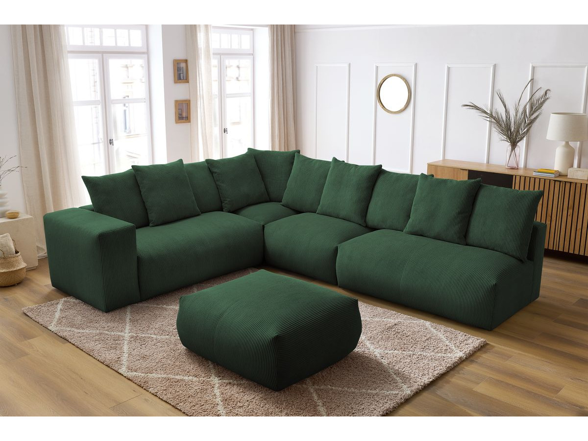 Bobochic Voltaire Ecksofa mit Pouf 322 × 268 cm Cordsamt Grün Ecke links