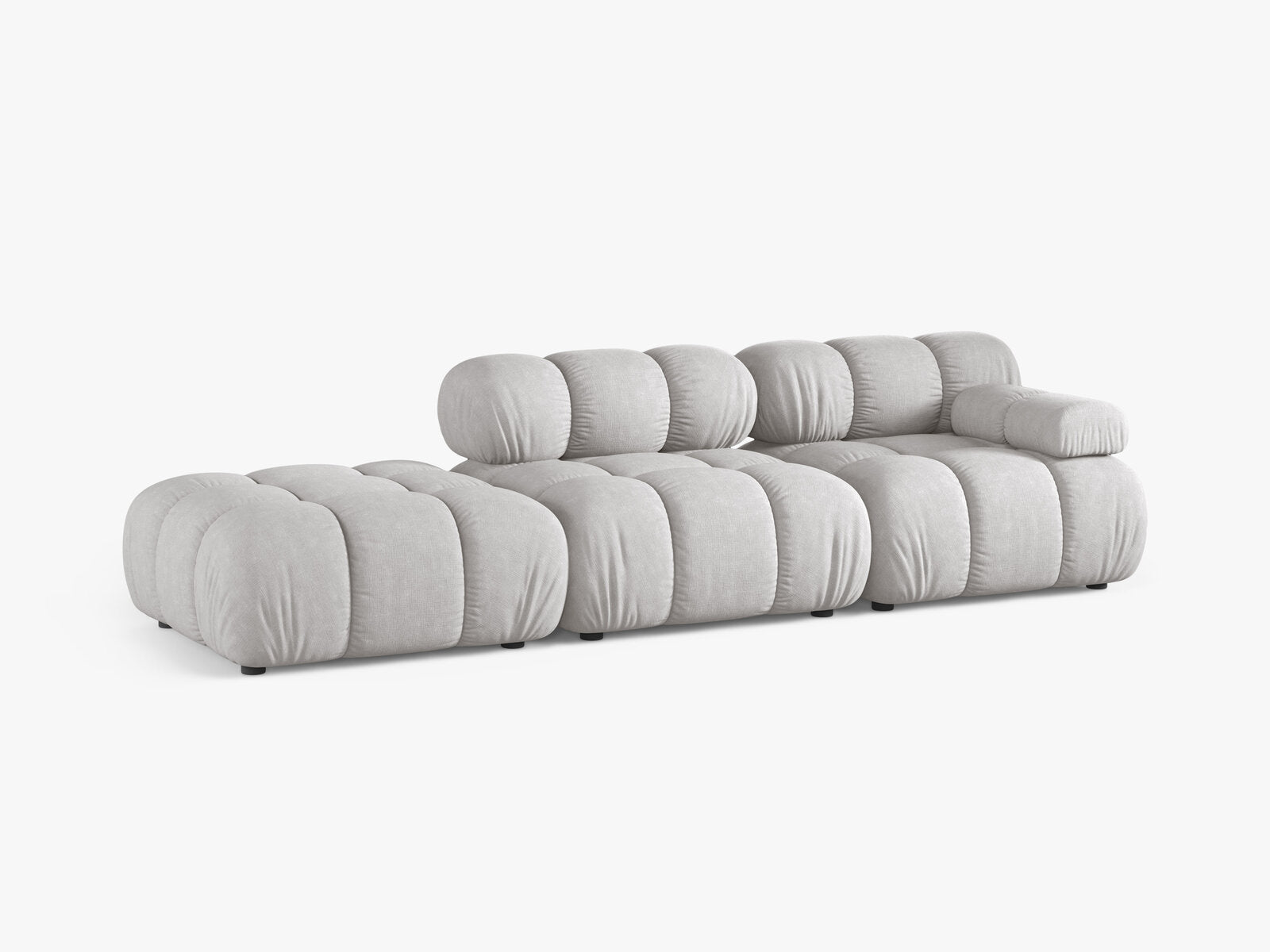 Micadoni Modulares Sofa Bellis 4-Sitzer Links Strukturierter Stoff Liberty Hellgrau