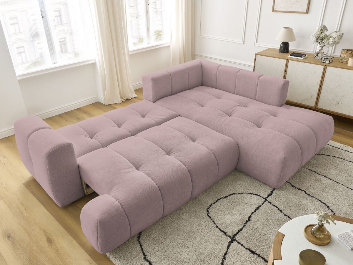 Bobochic Fuji Ecksofa mit Schlaffunktion und Bettkasten 282 × 204 cm Stoff Rosa Ecke rechts