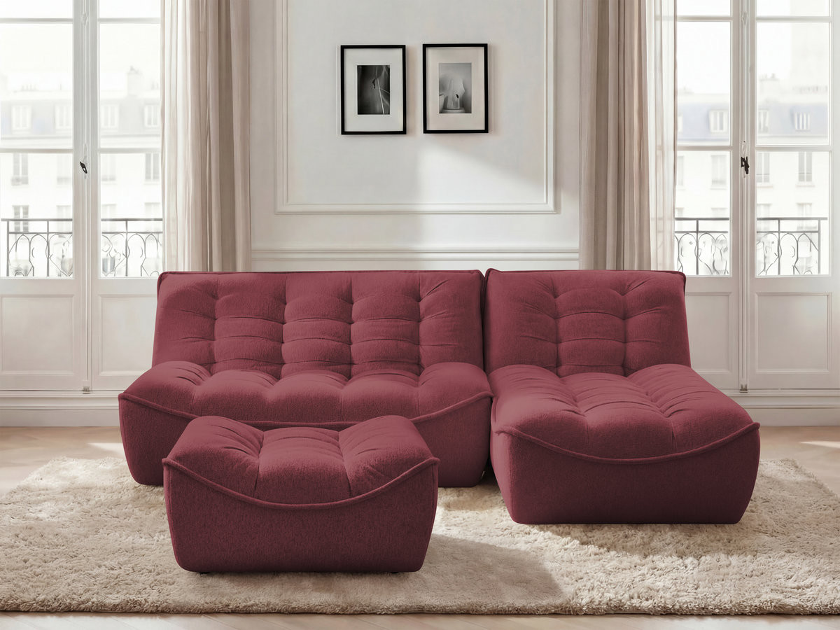 Bobochic Serena Ecksofa mit Pouf Melange-Stoff Rot