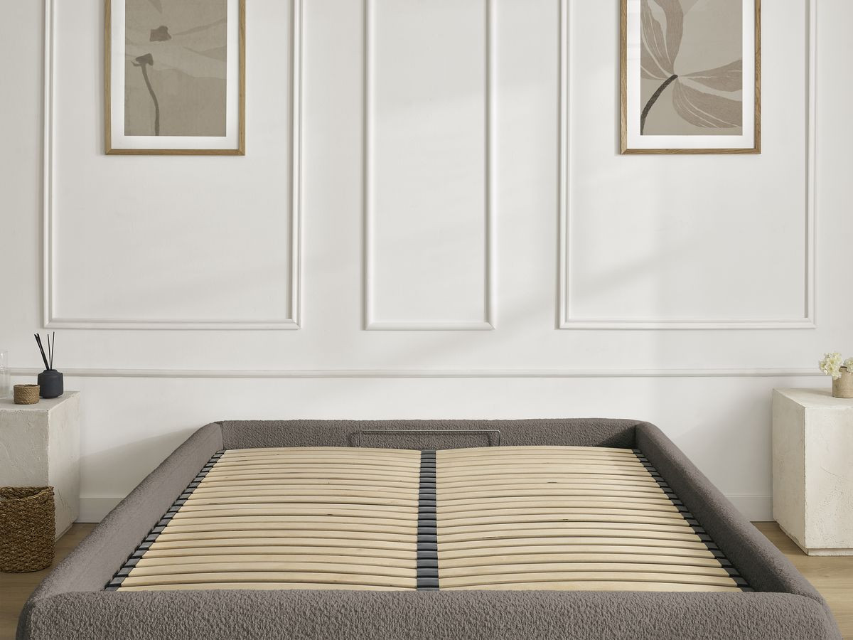 Bobochic Inera Bettgestell mit Bettkasten, ohne Kopfteil Bouclé-Stoff Braun, Liegefläche 140 × 190 cm