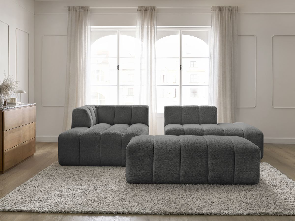 Bobochic Annecy Ecksofa mit Pouf Bouclé-Stoff Dunkelgrau Ecke links