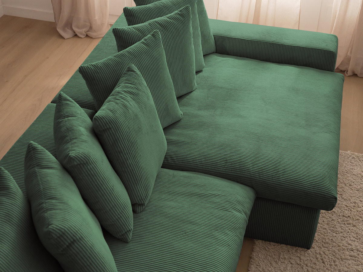 Bobochic Enore Ecksofa mit Pouf Cordsamt Dunkelgrün Ecke rechts