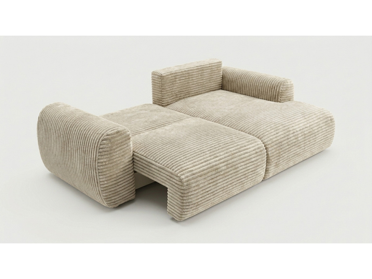 Bobochic Lucien Ecksofa mit Schlaffunktion und Bettkasten Breitcord weich Beige Ecke rechts