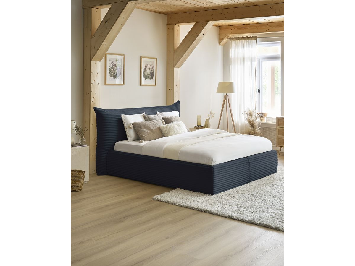 Bobochic Jade Polsterbett mit Bettkasten Cordsamt Dunkelblau, Liegefläche 160 × 200 cm