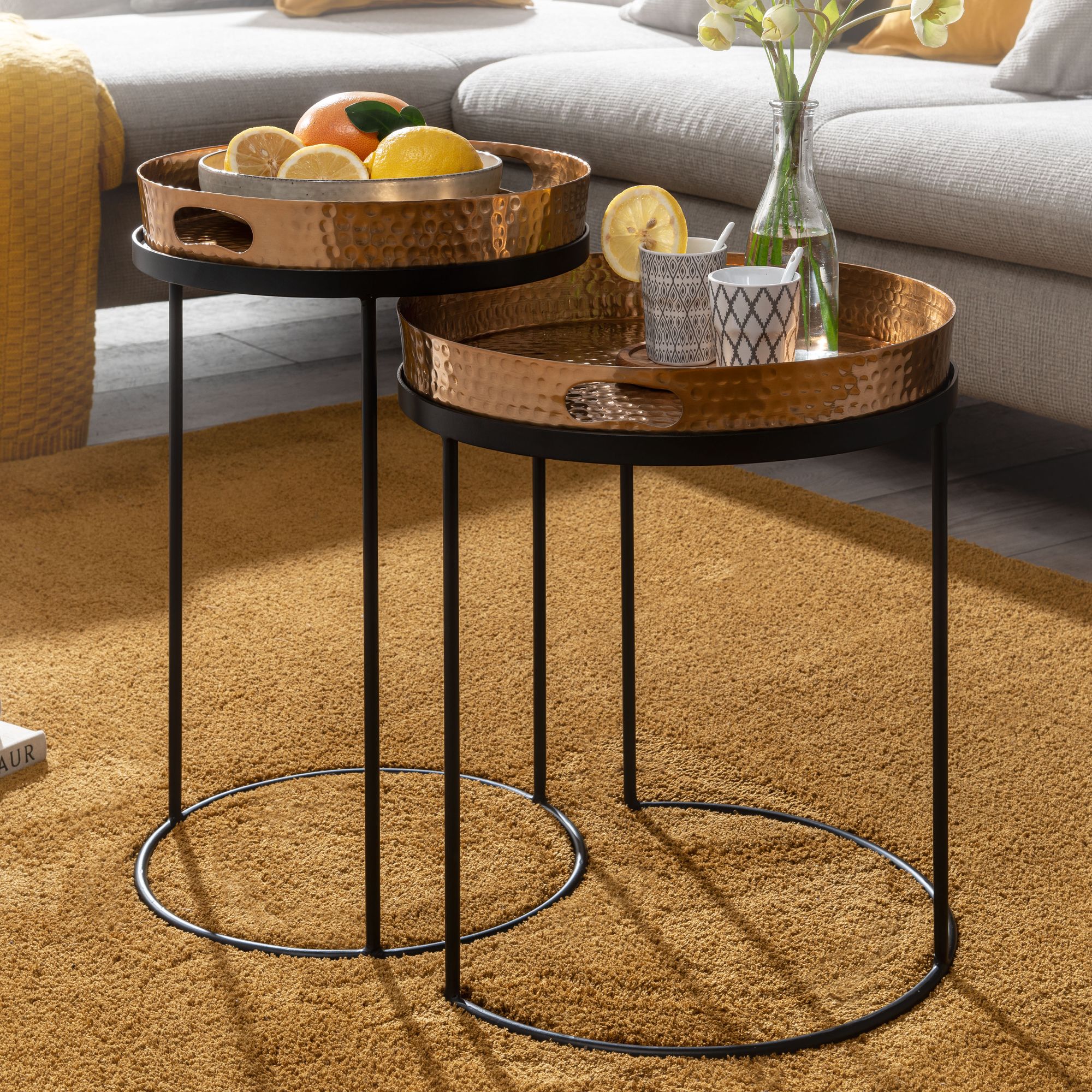 Satztisch 2er-Set Gjogur Aluminium Gold Ø 38 cm