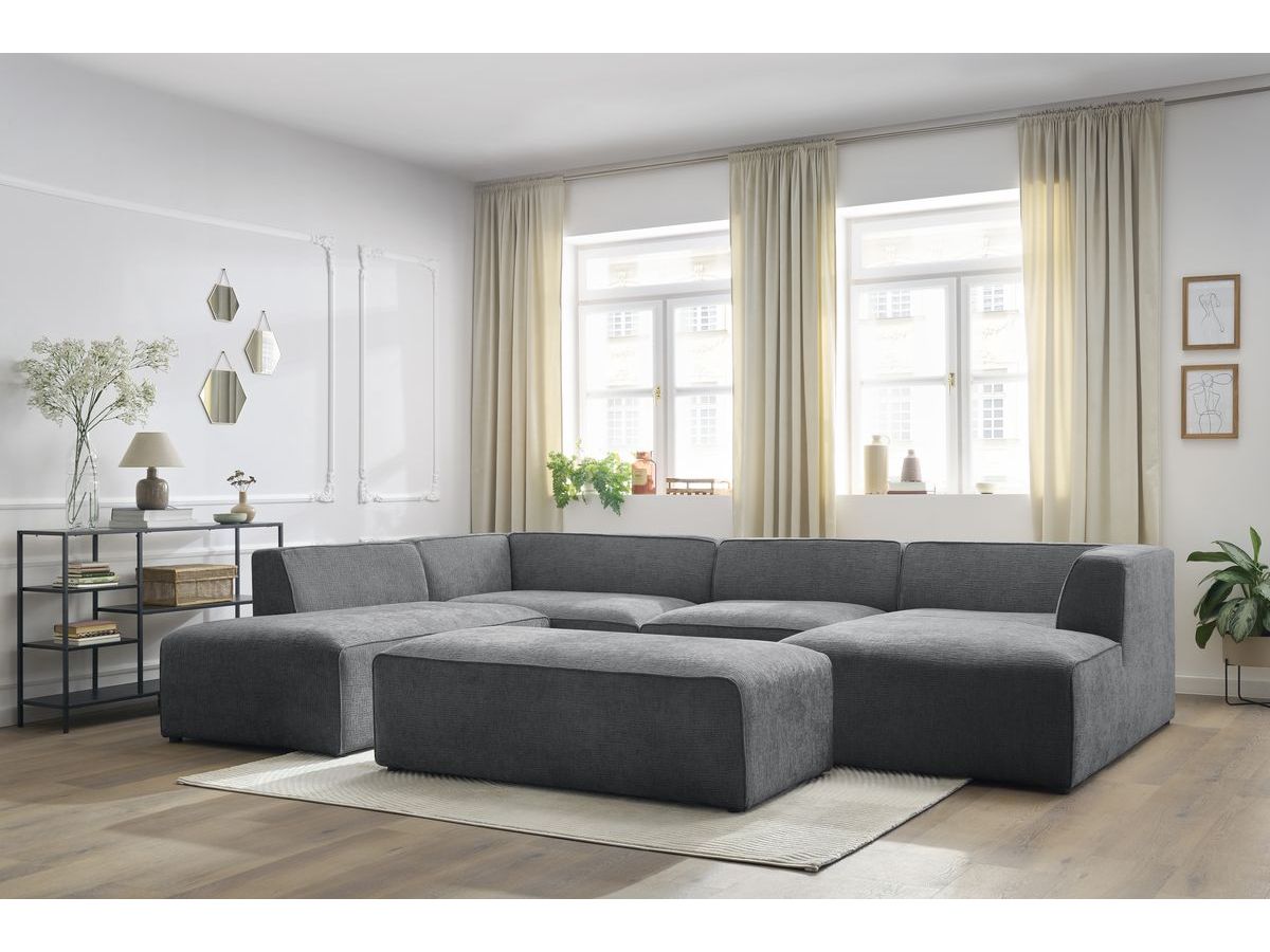 Bobochic Megeve Wohnlandschaft mit Pouf Strukturstoff Dunkelgrau Ecke rechts
