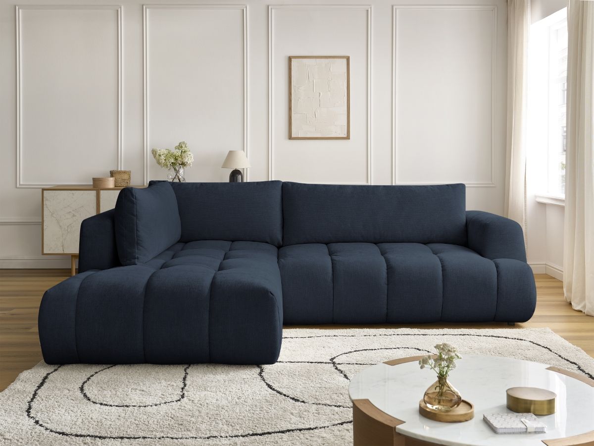 Bobochic Fuji Ecksofa mit Schlaffunktion und Bettkasten 282 × 204 cm Stoff Dunkelblau Ecke links