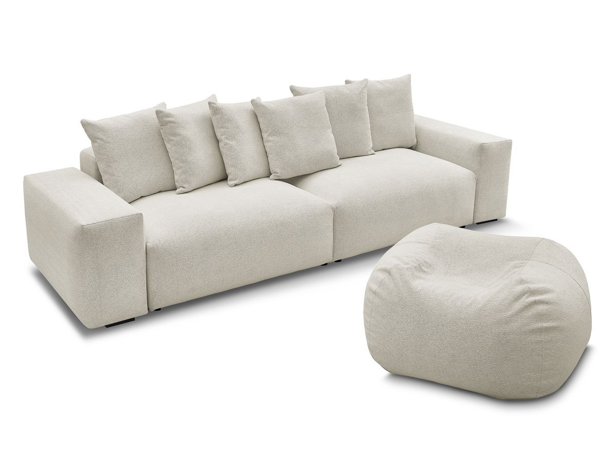 Bobochic Voltaire Sofa 5-Sitzer mit Pouf Melange-Stoff Weiß