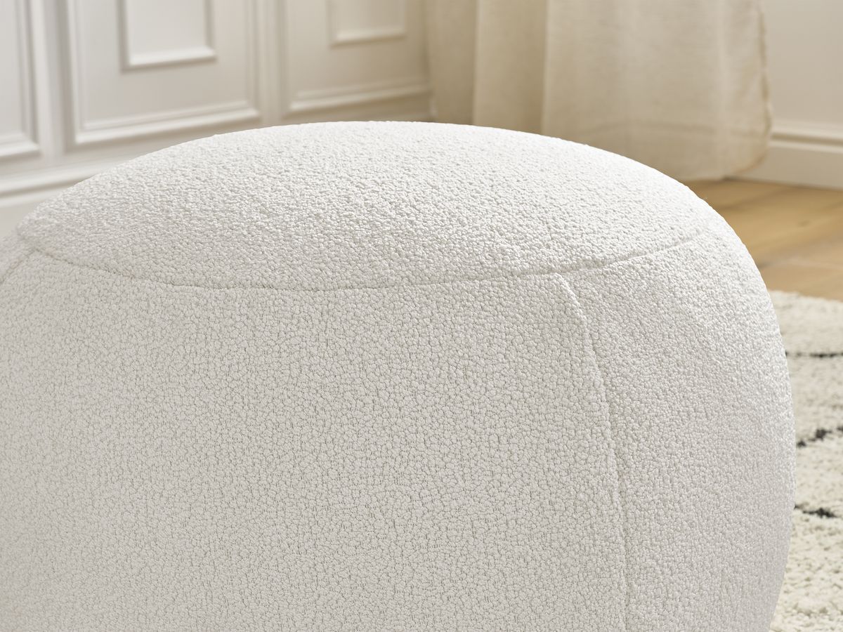 Bobochic Hayden Pouf, rund Bouclé-Stoff Weiß, 60 cm