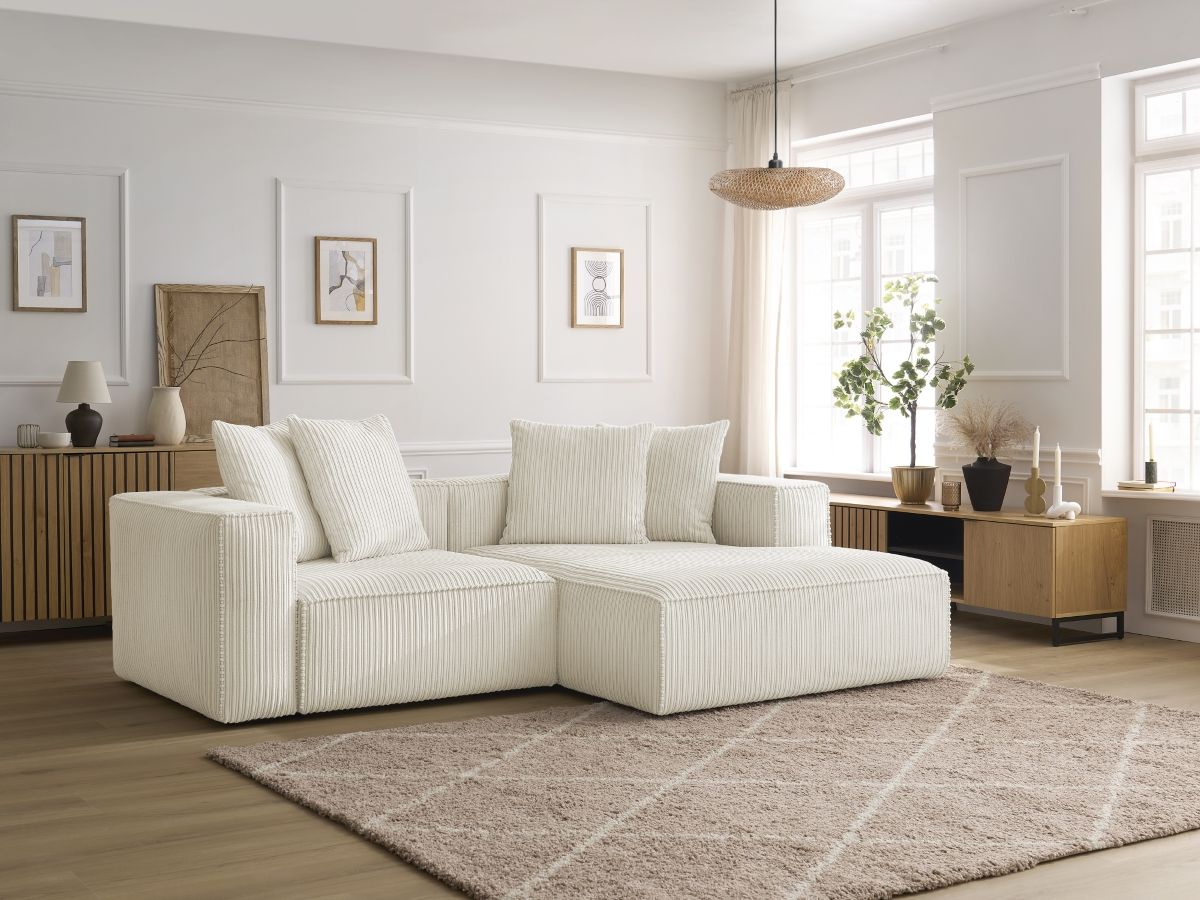 Bobochic Nina Ecksofa Cordsamt Beige Ecke rechts