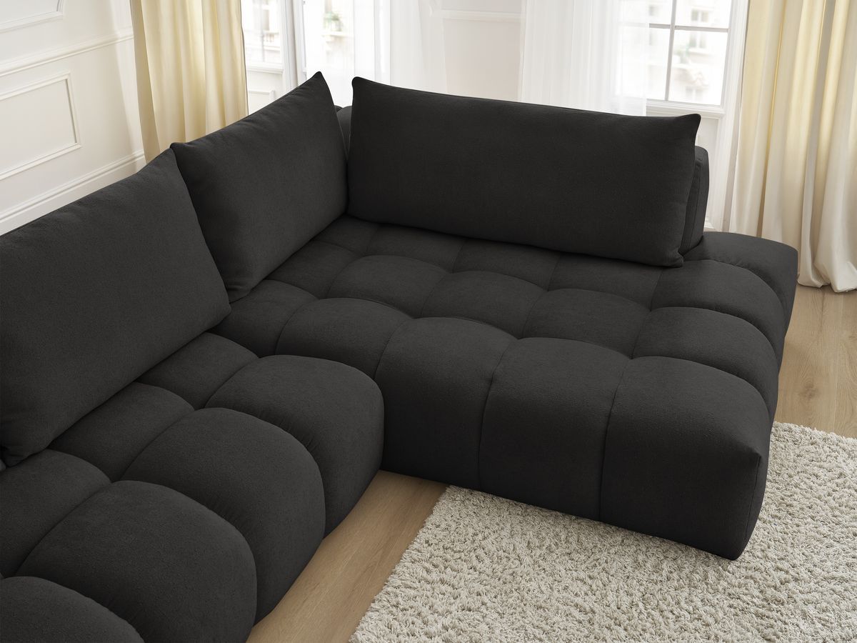 Bobochic Everest Ecksofa, 4 Kissen Strukturstoff Schwarz Ecke rechts