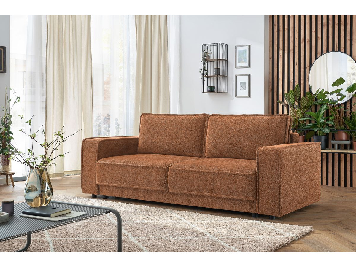Bobochic Emile Schlafsofa 3-Sitzer mit Bettkasten Melange-Stoff Orange