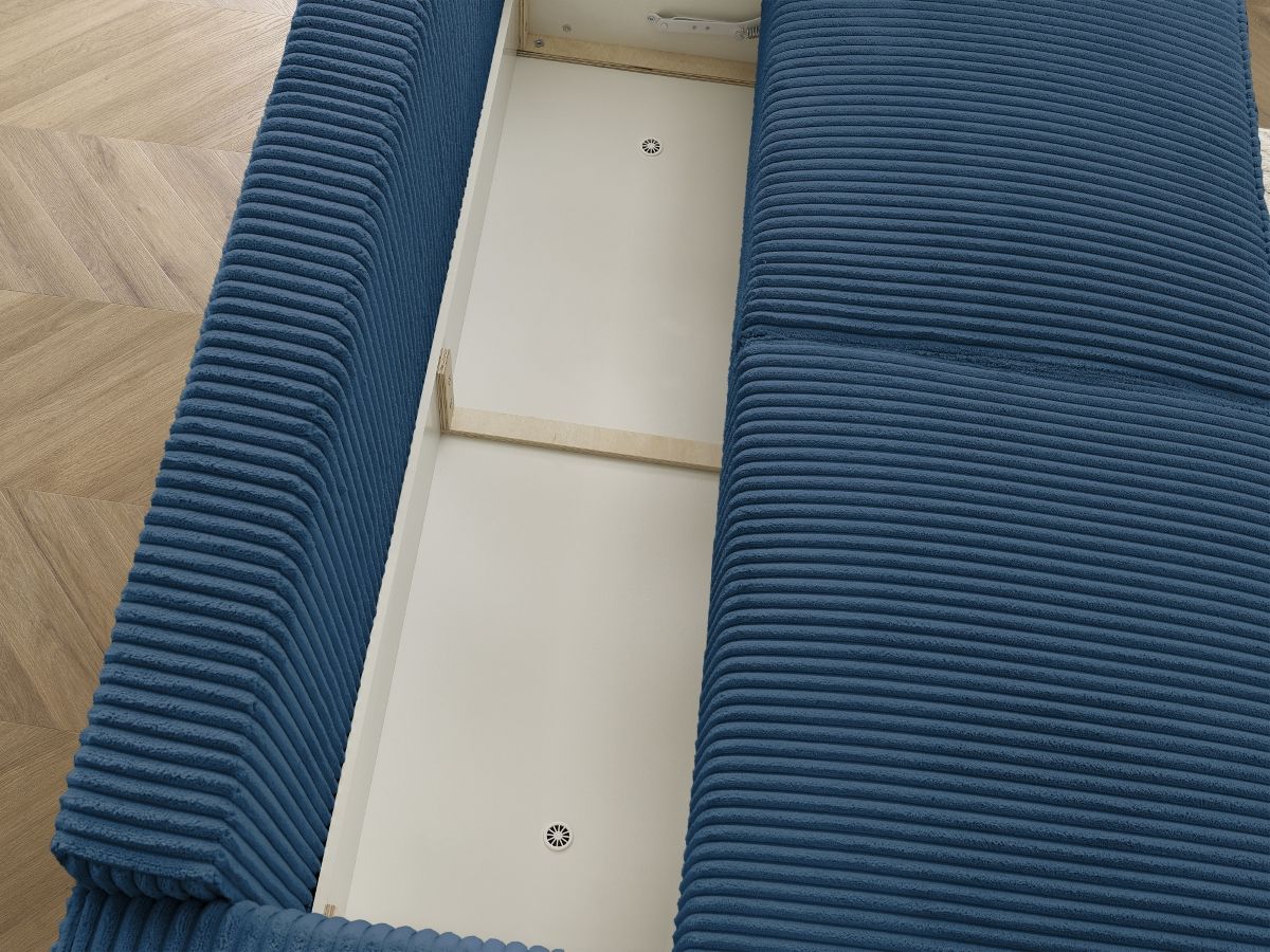 Bobochic Chelsea Schlafsofa 3-Sitzer mit Bettkasten Breitcord weich Dunkelblau