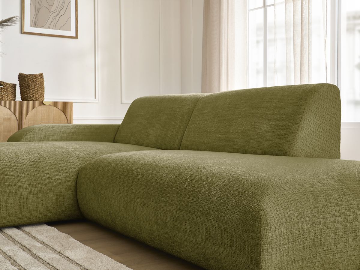 Bobochic Sirius Ecksofa 300 × 170 cm Strukturstoff Grün Ecke links