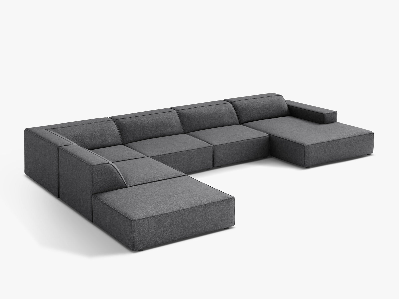 Micadoni Panorama-Ecksofa Jodie 7-Sitzer Links Boucle Baloo Dunkelgrau