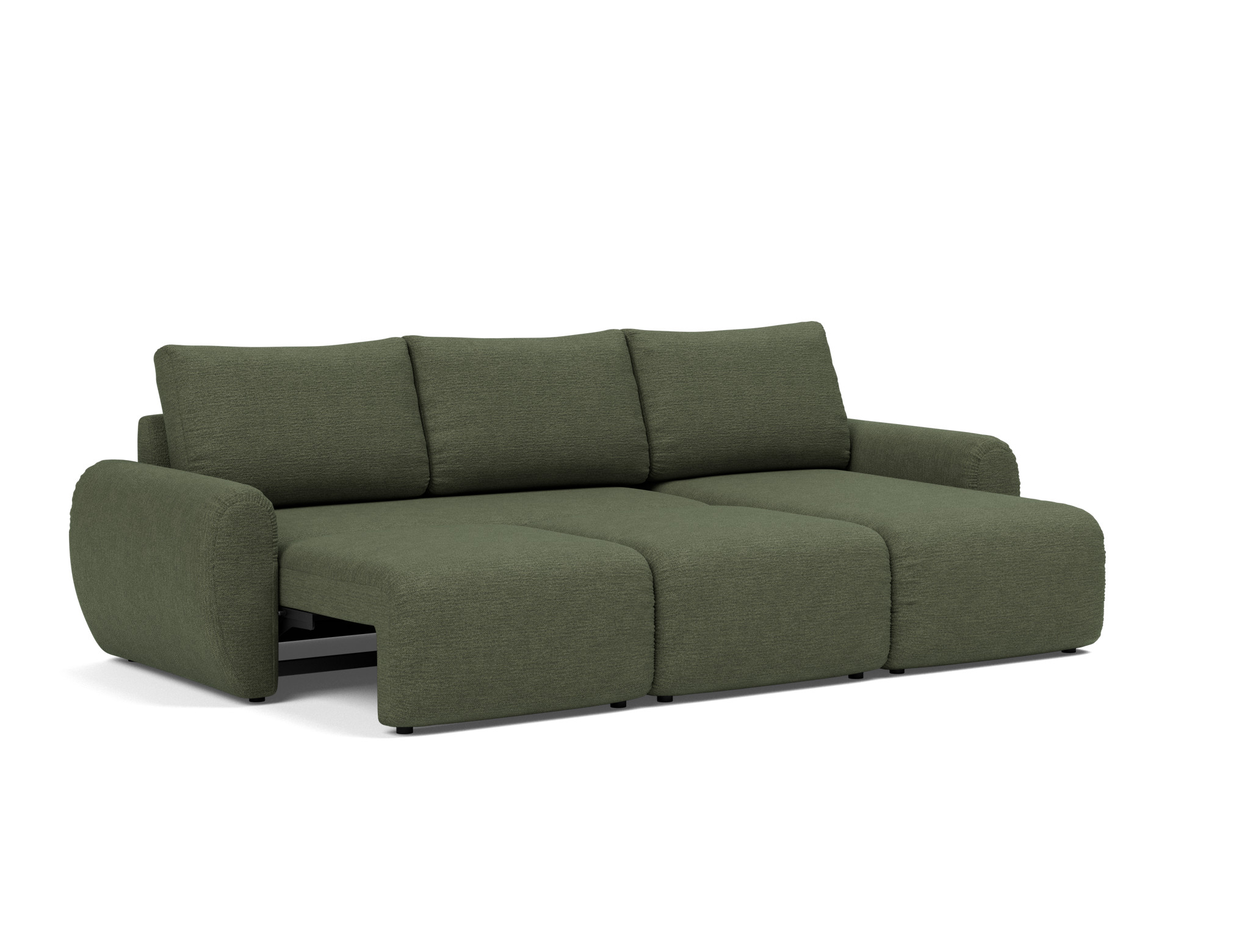 Schlafsofa Norum mit Chaiselongue und Curve-Armlehnen Strukturierter Stoff Taura 353-Forest