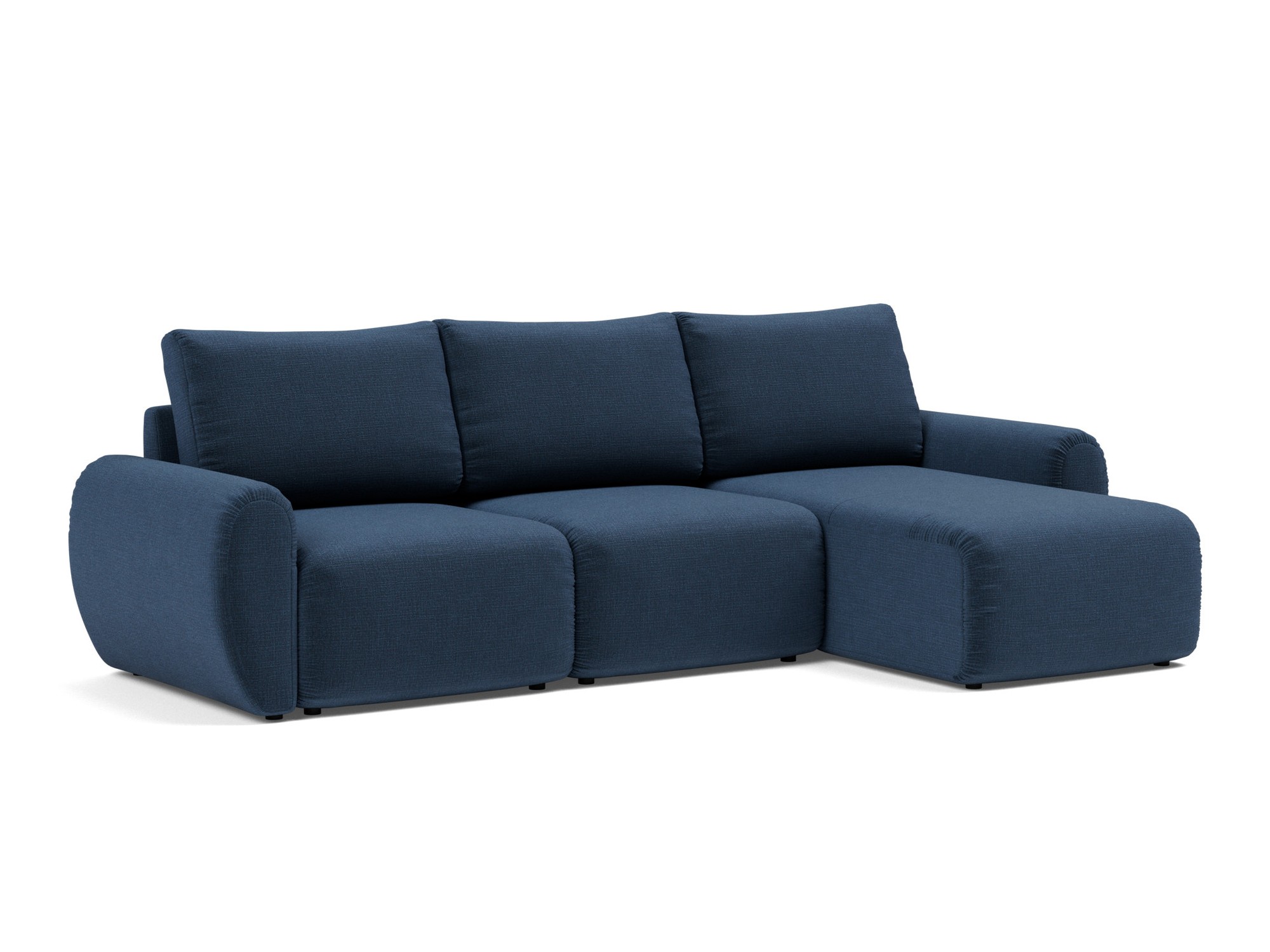 Schlafsofa Norum mit Chaiselongue und Curve-Armlehnen Chenille Esina 414-Indigo-Blue