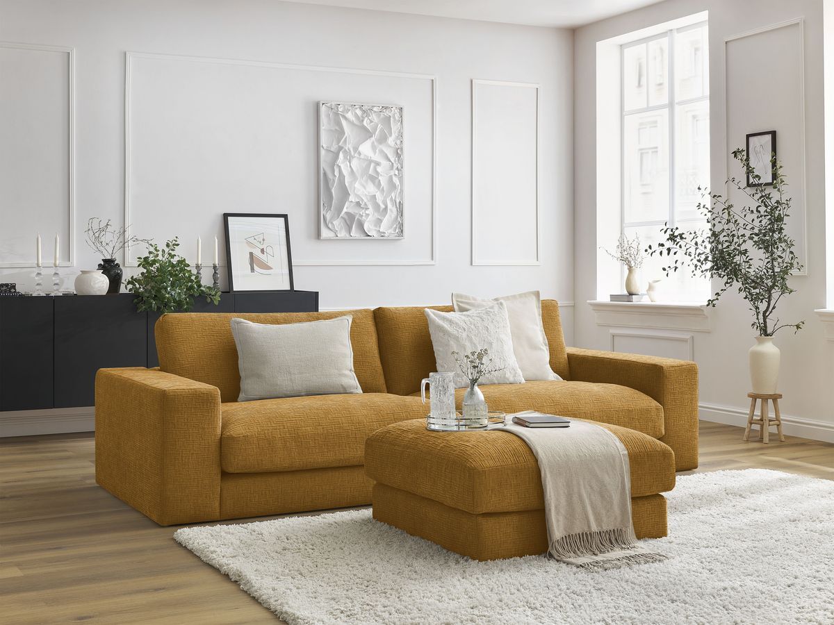 Bobochic Leonard Sofa 4-Sitzer mit Pouf 274 × 109 cm Strukturstoff Gelb