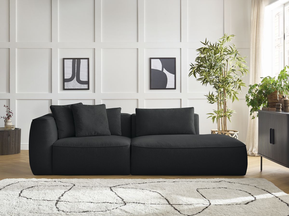 Bobochic Leopold Sofa 3-Sitzer Melange-Stoff Schwarz Armlehne links