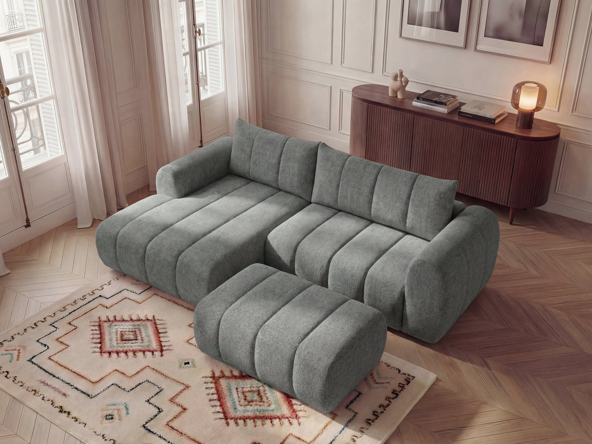 Bobochic Nesty Ecksofa 272 cm mit Pouf Melange-Stoff Dunkelgrau Ecke links
