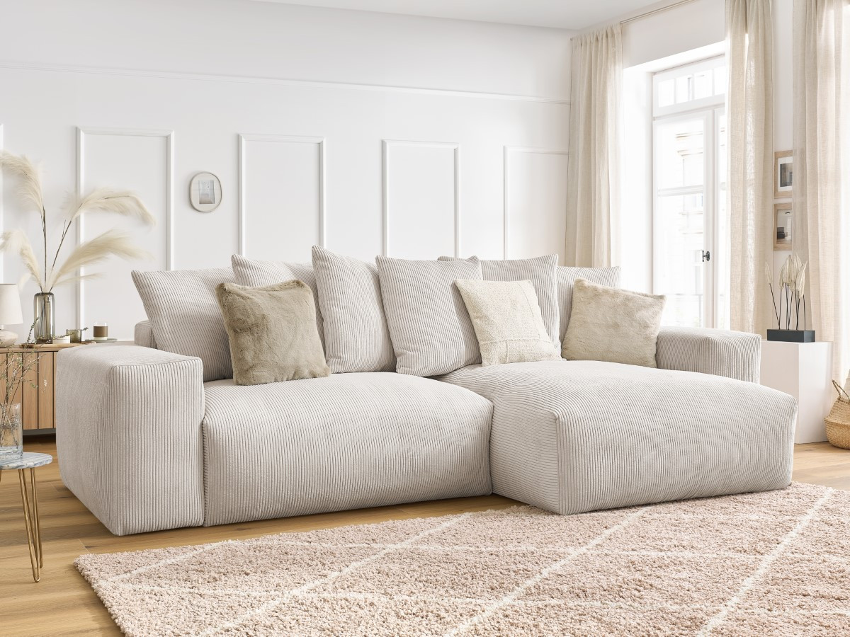 Bobochic Voltaire Ecksofa 310 × 174 cm Cordsamt Beige