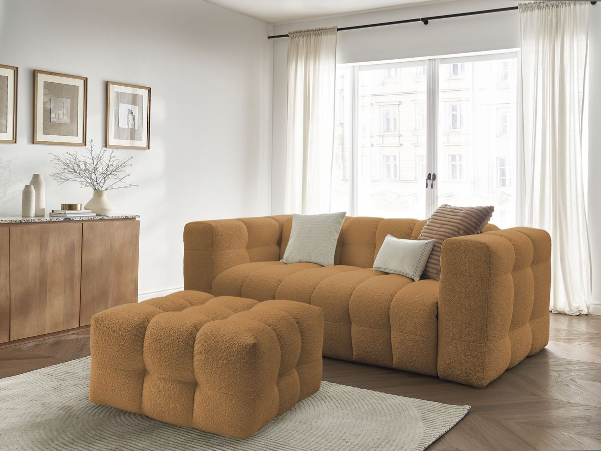 Bobochic Cloud Schlafsofa 3-Sitzer mit Pouf Bouclé-Stoff Gelb