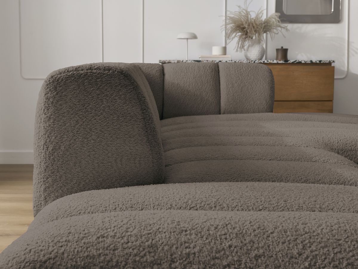 Bobochic Annecy Ecksofa mit Sofamodul und Pouf Bouclé-Stoff Braun Ecke rechts
