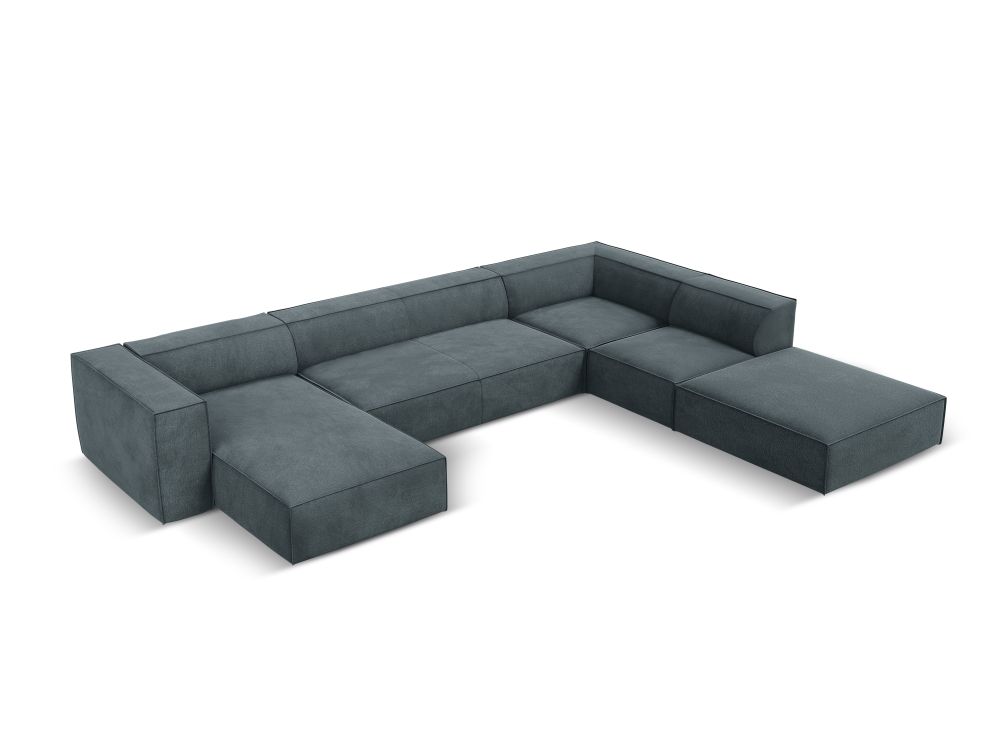 Cosmopolitan Design Panoramasofa Turin 6-Sitzer 365 cm Strukturierter Stoff Rosario Blaugrau Rechts