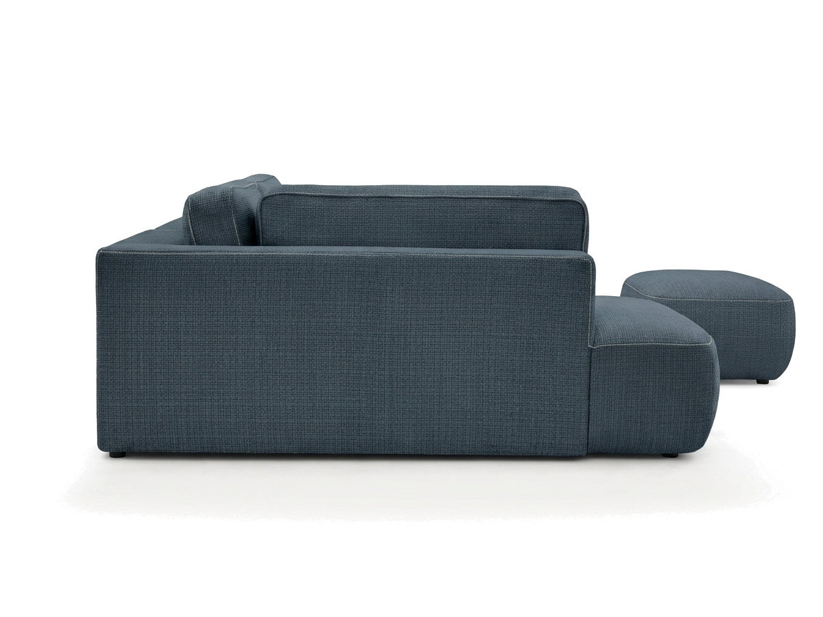 Bobochic Denise Ecksofa mit Schlaffunktion und Bettkasten und Pouf 256 × 197 cm Strukturstoff Dunkelblau Ecke links