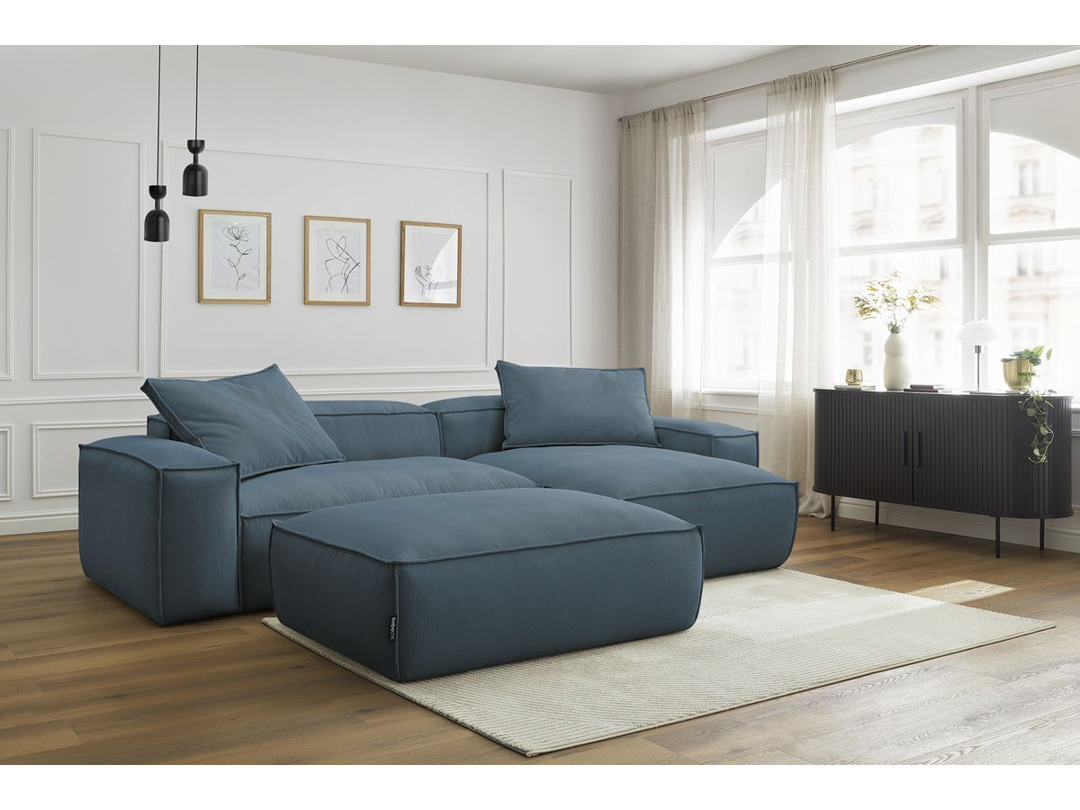 Bobochic Boheme Ecksofa mit Pouf Cordsamt Blau