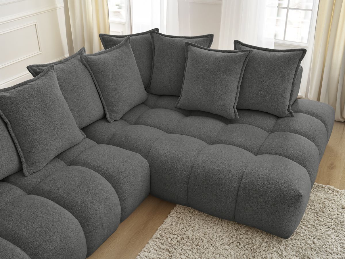 Bobochic Everest Ecksofa, 10 Kissen Melange-Stoff Dunkelgrau Ecke rechts