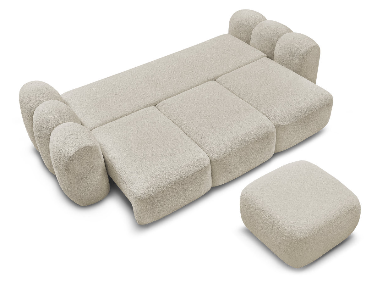 Bobochic Montaigne Schlafsofa 3-Sitzer mit Bettkasten und Pouf Bouclé-Stoff Beige