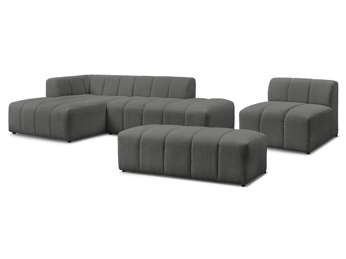 Bobochic Annecy Ecksofa mit Sofamodul und Pouf Bouclé-Stoff Dunkelgrau Ecke links