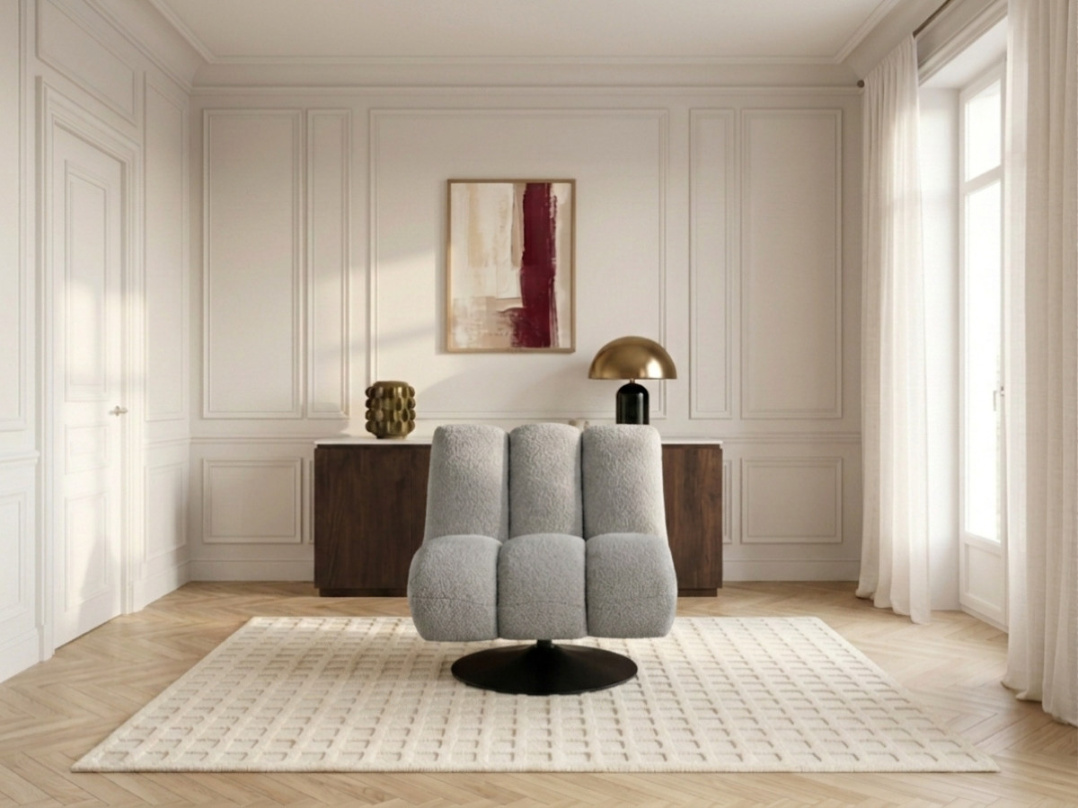 Bobochic Janissaire Sessel 79 × 89 cm Bouclé-Stoff Hellgrau