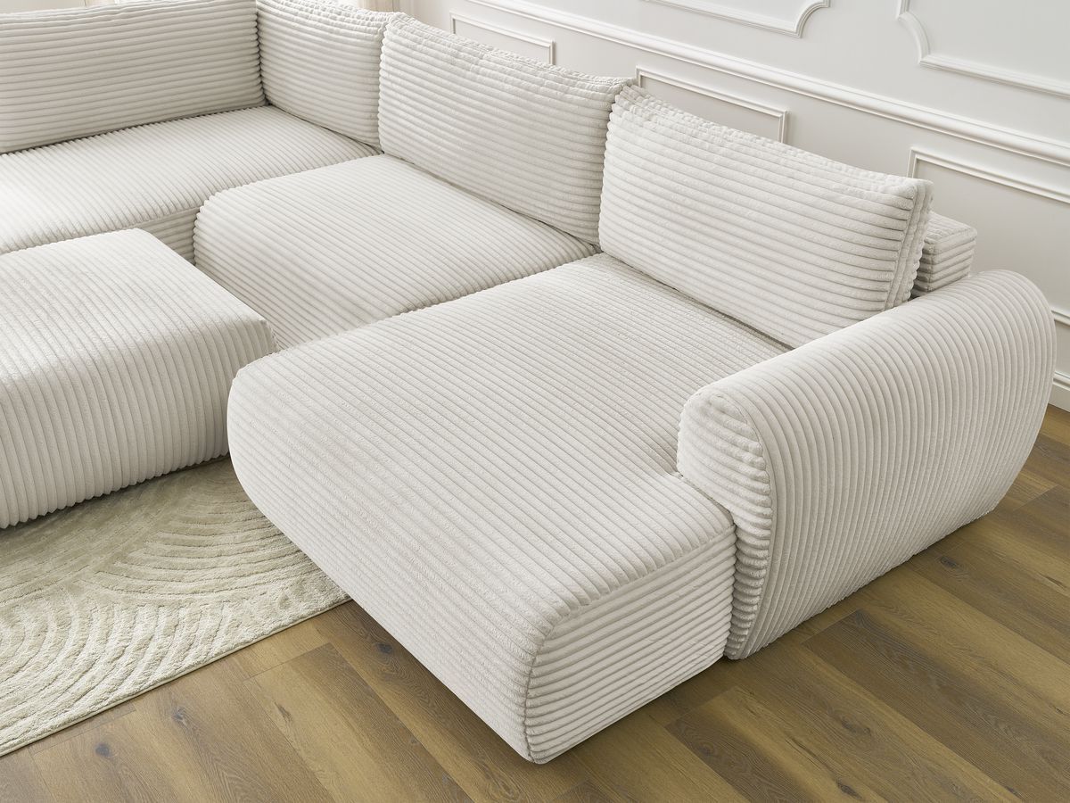 Bobochic Lucien Wohnlandschaft mit Pouf Breitcord weich Beige Ecke rechts