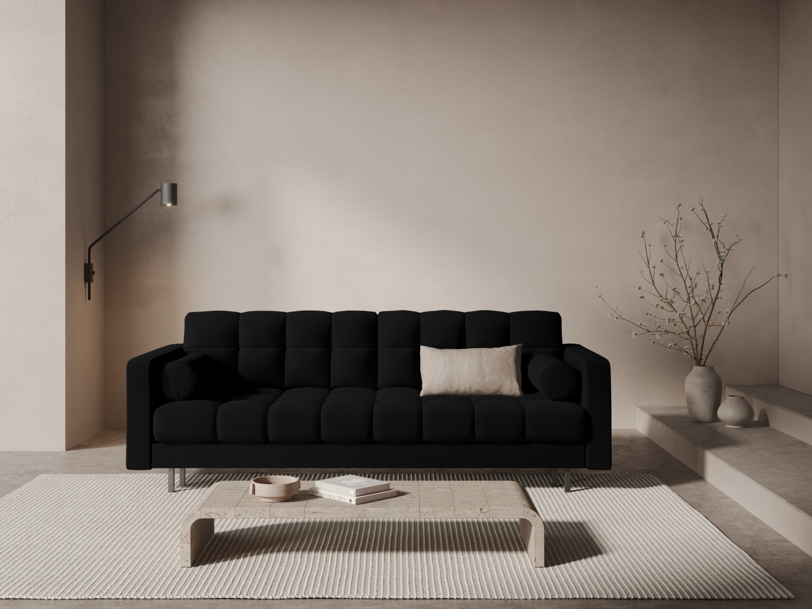 Cosmopolitan Design Schlafsofa Bali 3-Sitzer mit Bettkasten Strukturierter Stoff Neve Schwarz