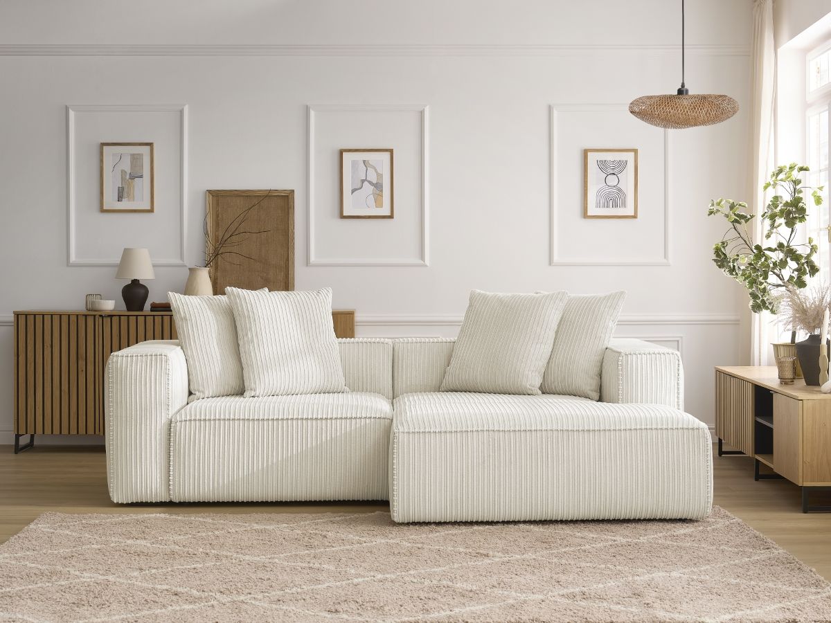 Bobochic Nina Ecksofa Cordsamt Beige Ecke rechts