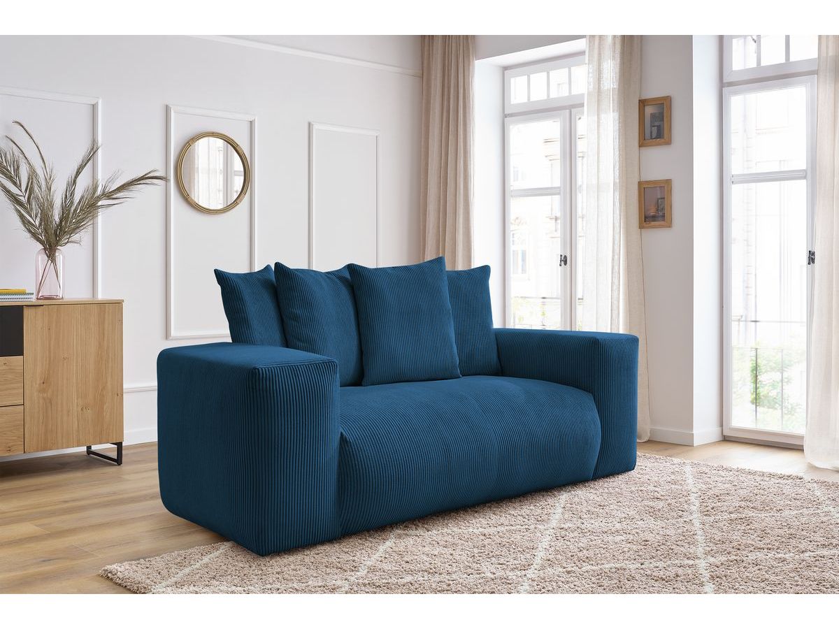 Bobochic Voltaire Sofa 2-Sitzer Cordsamt Dunkelblau