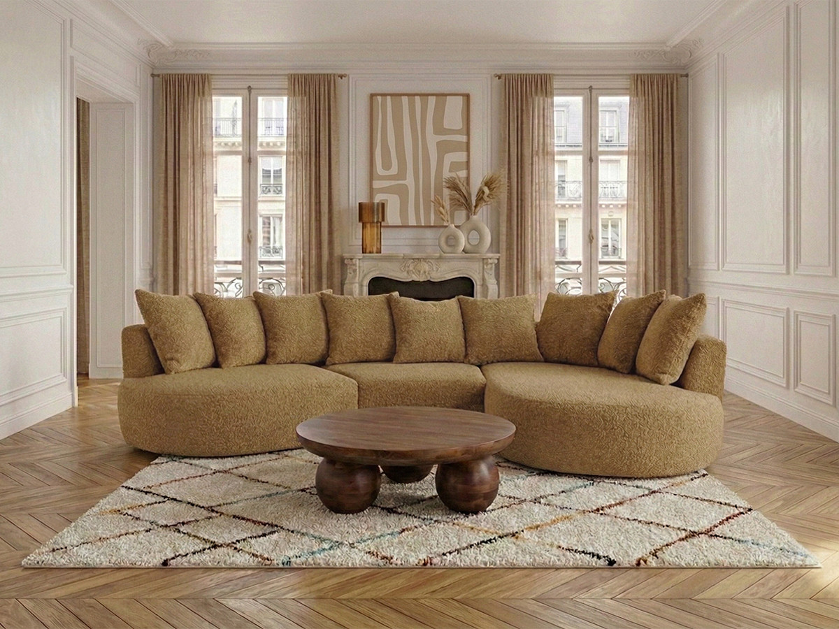 Bobochic Calypso Ecksofa Bouclé-Stoff Ockergelb Ecke rechts