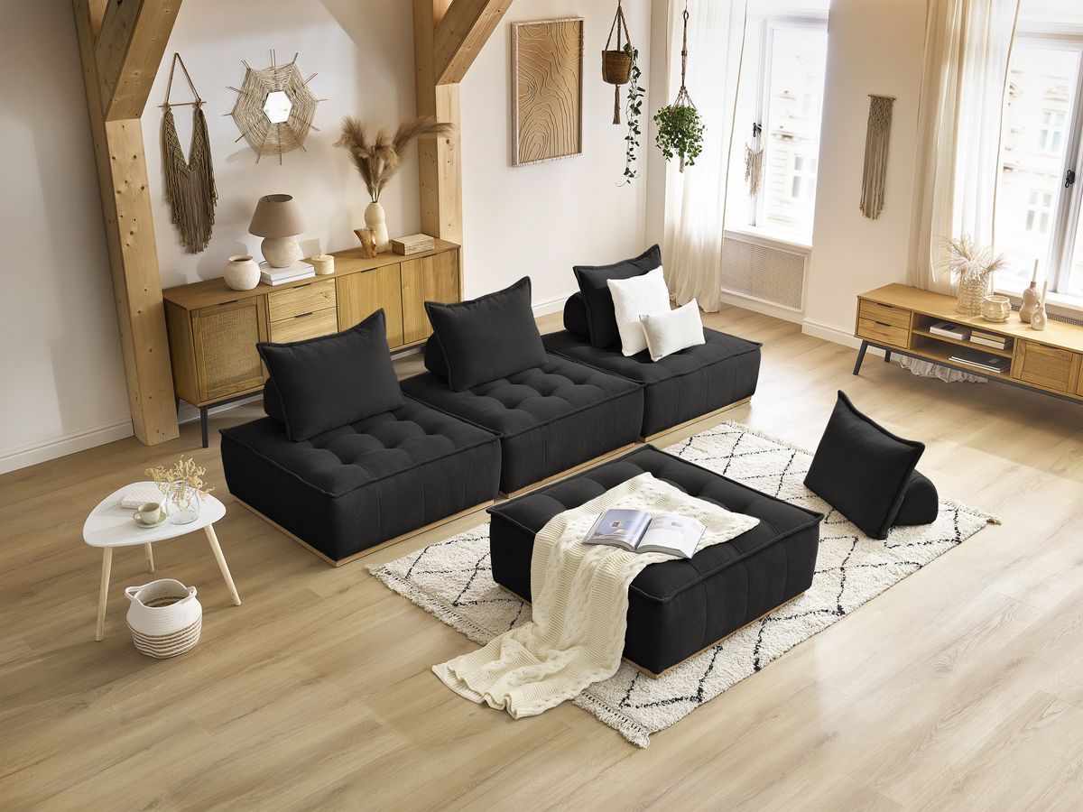 Bobochic Elisa Sofa 4-Sitzer Strukturstoff Schwarz