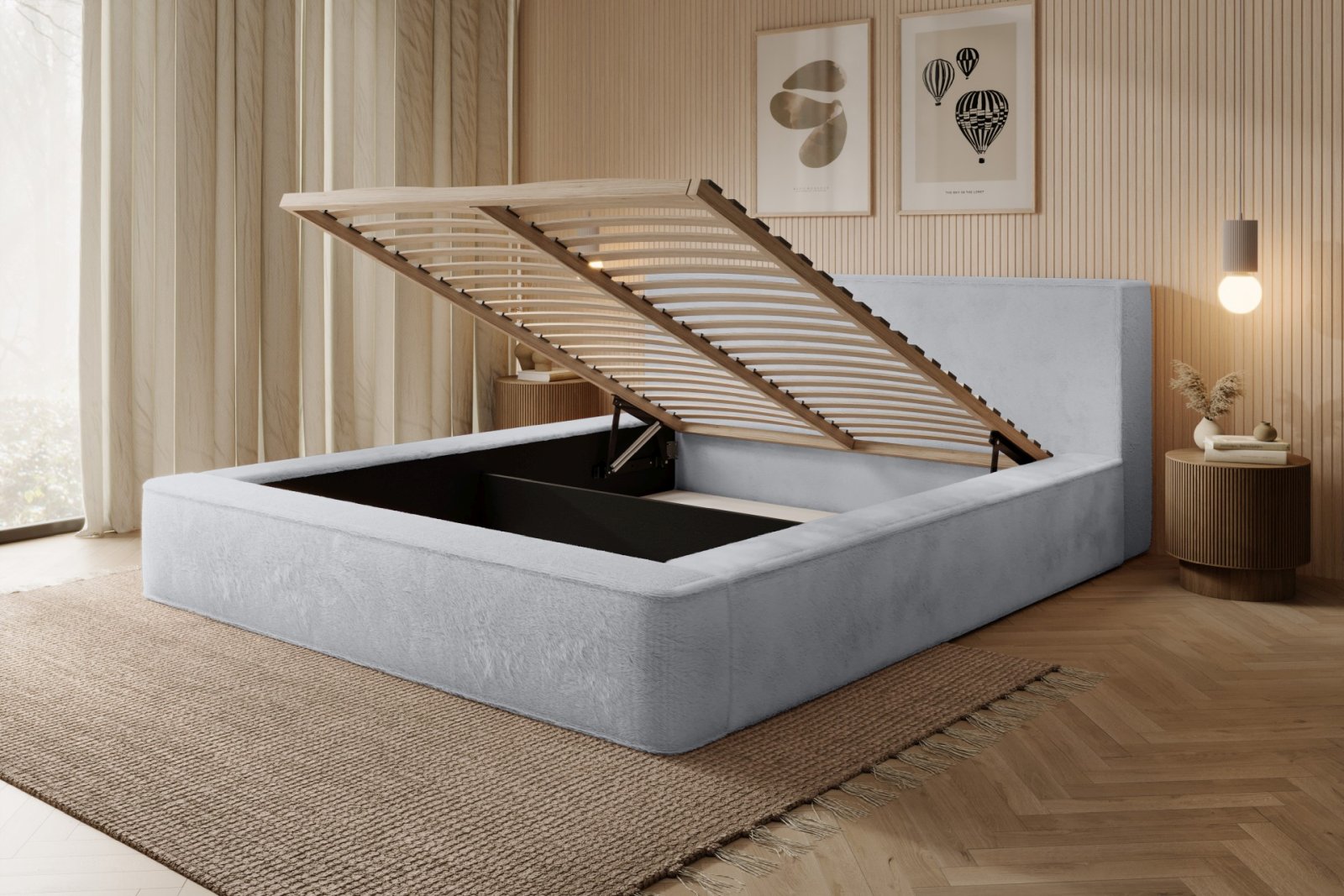 Polsterbett Casto Mikrofaser mit Fell-Optik 180x200 mit Holzrahmen Lapit 03