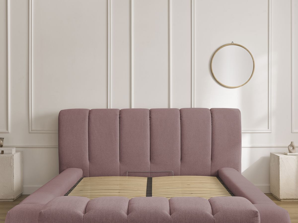 Bobochic Denali Polsterbett mit Bettkasten mit Bettbank Stoff Rosa, Liegefläche 140 × 190 cm